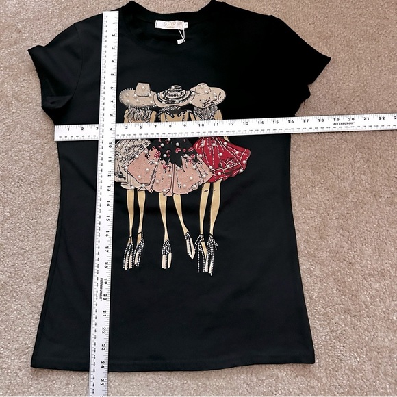 Sister Fashion Embellished Black Short Sleeve Crewneck Tee - Picture 8 of 10